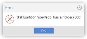 Proxmox – disk partition has a holder